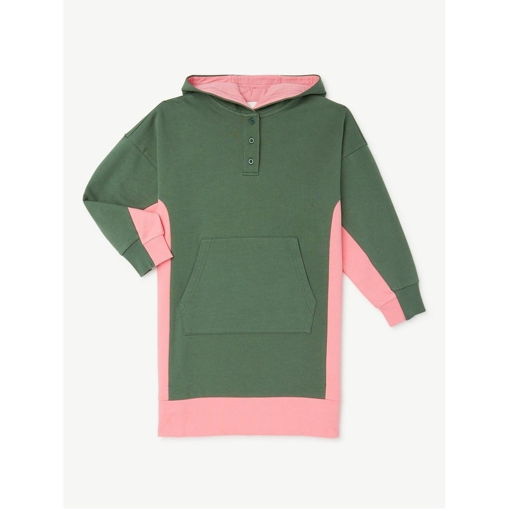 Free Assembly Girls Olive/Pink Color Block Hoodie Dress Size Small (6/6x)